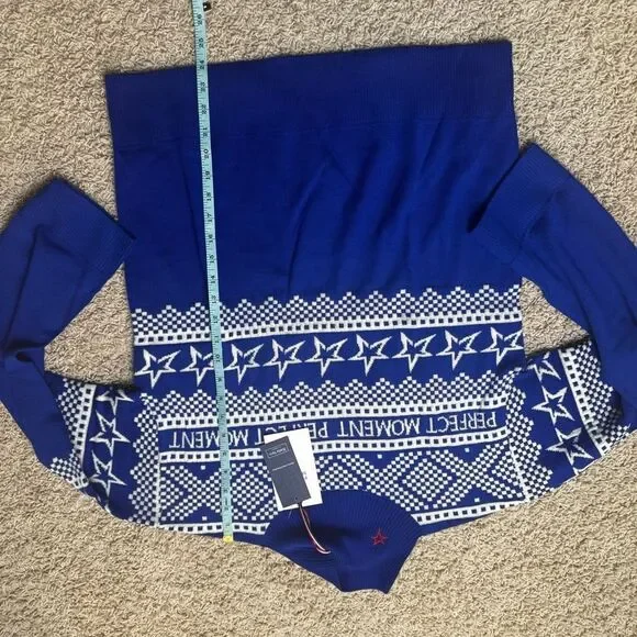 Perfect Moment Intarsia-knit sweater Merino Wool NWT Size Small Blue